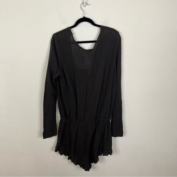 Free People Grey Gauze Henley Romper - Picture 7 of 9